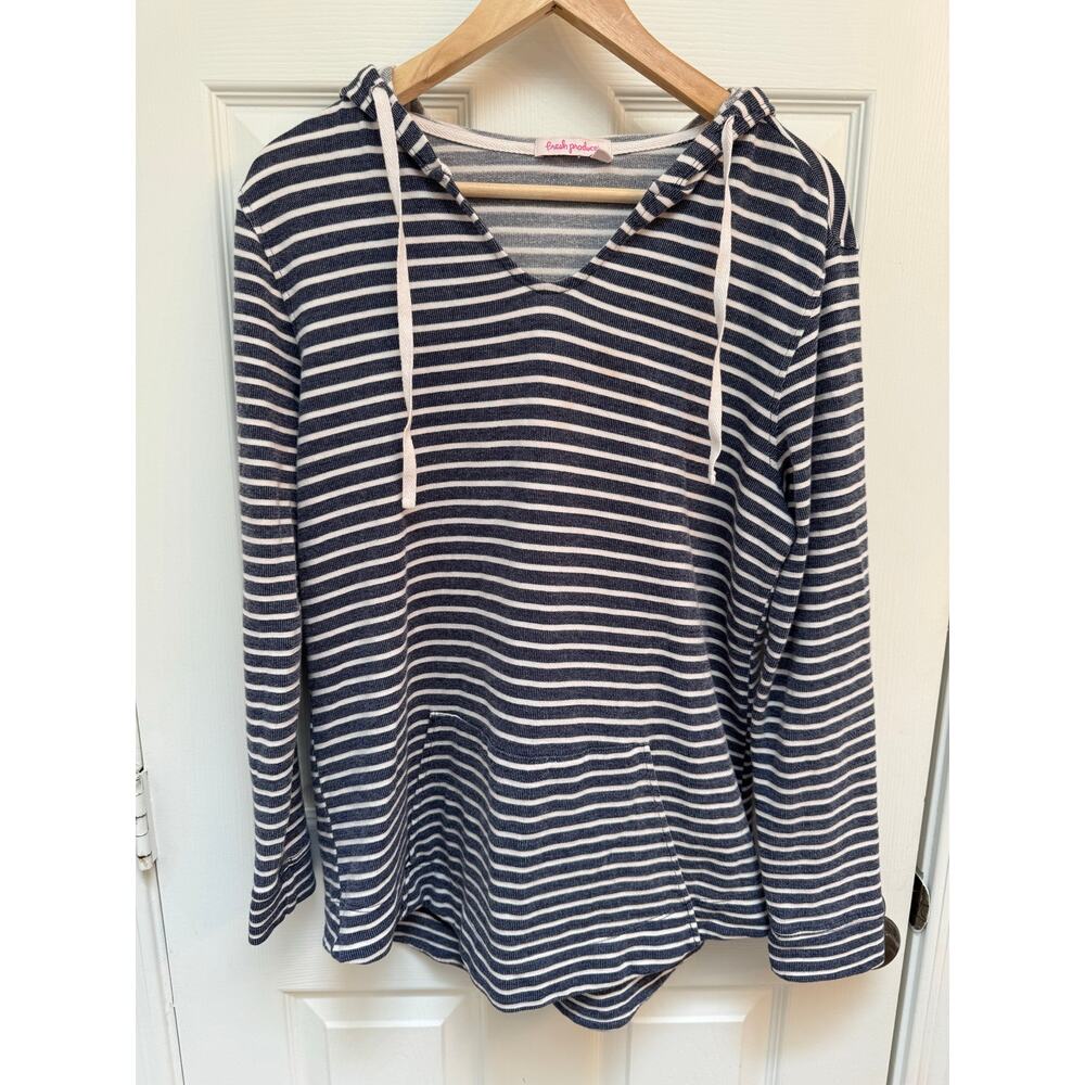 Fresh Produce Navy White Stripe Hoodie Size XS Coastal Beachy Ramie/Cotton